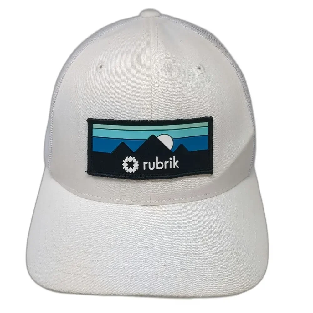 Yupoong Trucker Hat White One Size Rubrik Mountain Landscape Patch Snapback Mesh